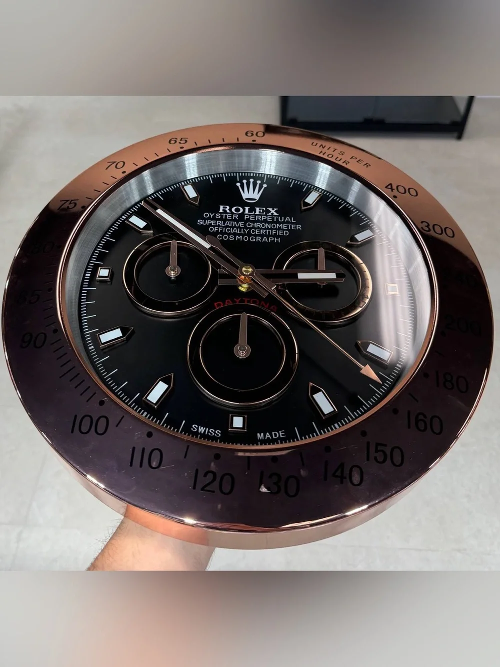 DAYTONA Cosmograph Wall Clock | Rose Gold Bezel Insert | Black Dial